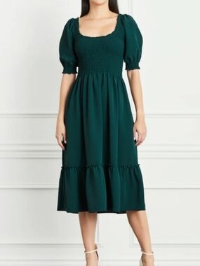 Hill House Home Smocked Crepe Nap Dress — Emerald Green - Size L